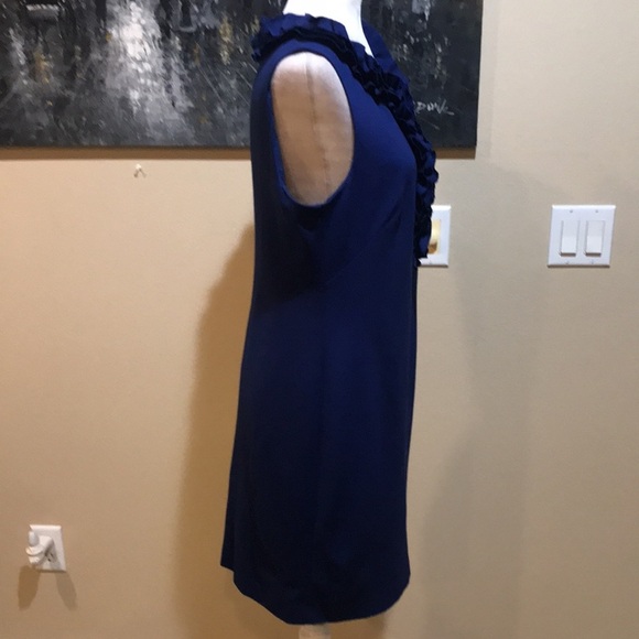 Trina Turk Cobalt Blue Ruffle Front Sleeveless Knee Length Sheath Dress-Size 10 - Picture 3 of 10